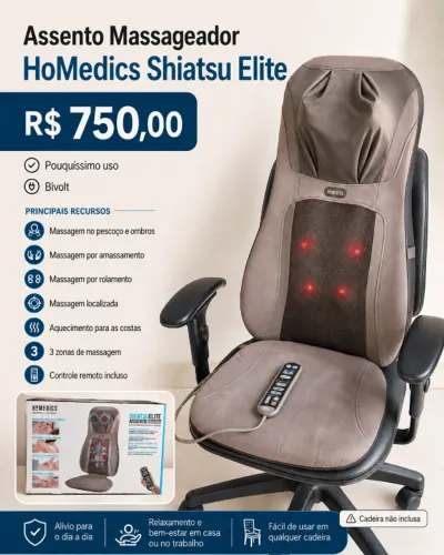 Vendo Assento Massageador HoMedics Shiatsu Elite por R$ 750,00.