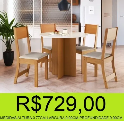 mesa - 4 cadeiras - redonda - compre hoje e receba em até 72 horas