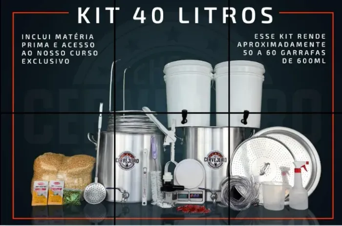 Kit Cerveja Artesanal 40L Completo + Brinde Filtro Triplo e Termostato