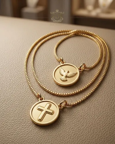 Escapulário Veneziana com Espírito Santo em Ouro 18K 750