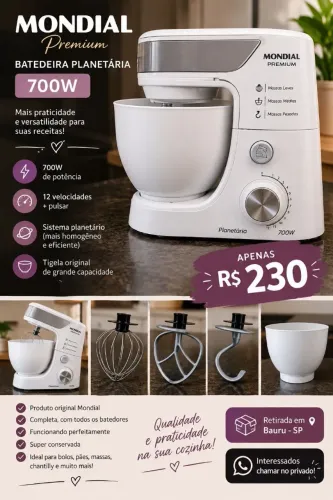 Batedeira Planetária Mondial Premium 700W Completa