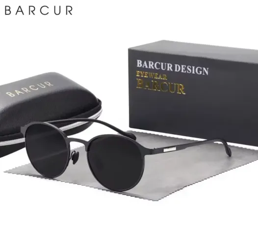 Oculos de Sol BARCUR® Modelo Redondo Armação Em TR-90 Lentes Polarizadas Uv400 Unissex