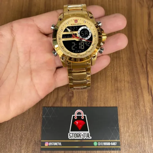 Relógio Masculino Dourado Ouro Analógico e Digital Naviforce Entrega
