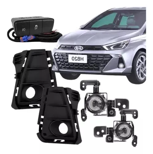 Kit Farol de Milha HB20 2023 2024 Botão Modelo Original Moldura Preto