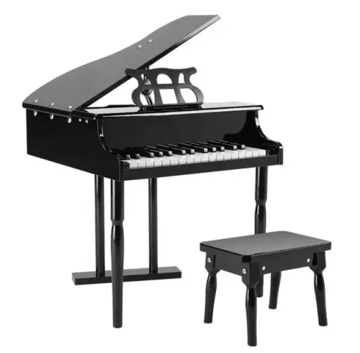 Piano de calda infantil preto d madeira 30 teclas com banqueta criança feliz merece presen
