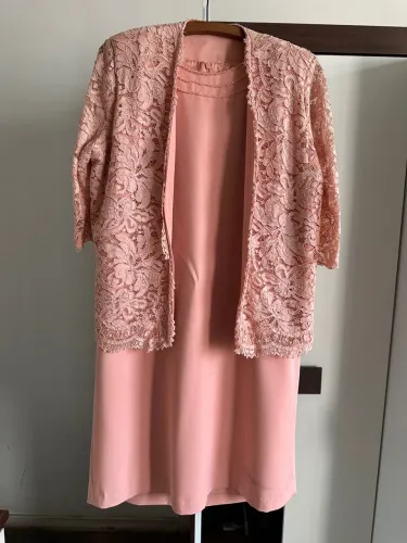Vestido com Casaco Floral Renda Rosa Vintage - Tamanho GG