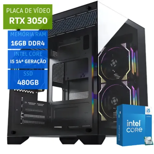 Computador Gamer i5 14ª Geração - RTX 3050 - 16Gb DDR4 - SSD 480Gb - Novo - PC Gamer