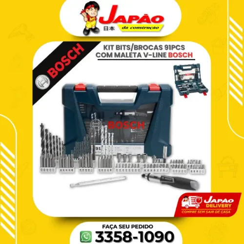 Kit Jogo de Bits e Brocas Profissional 91 Peças V-Line Bosch Com Maleta