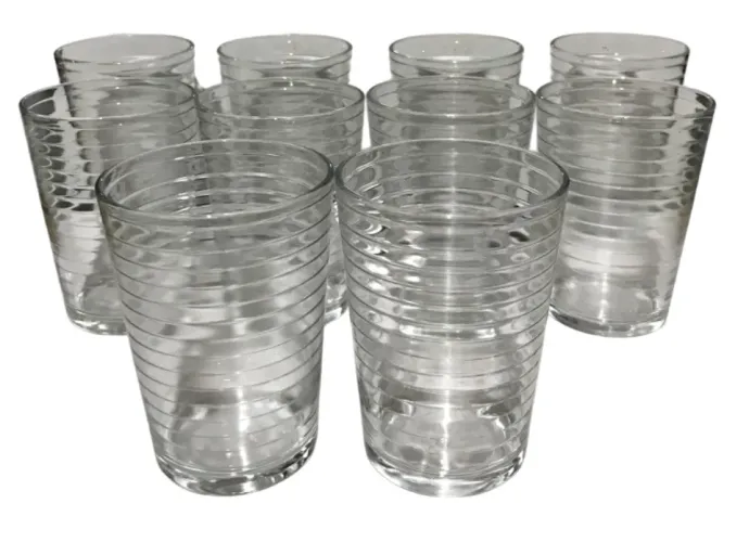 Jogo de 10 Copos de Vidro Transparente com Detalhes em Relevo-250Ml