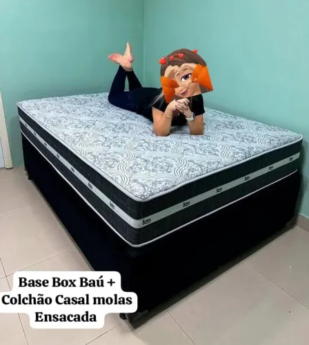 Cama Box Baú + Colchão Casal Molas Ensacadas