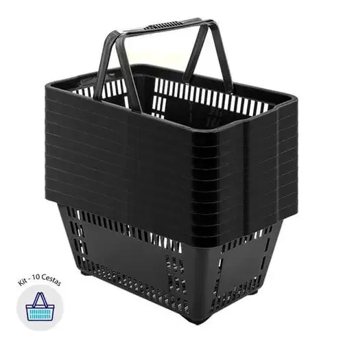 Kit 10 Cestas de Supermercado Pretas Cestinho de Compras Cesto Plástico 