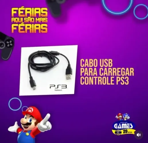 cabo usb carregador controle ps3