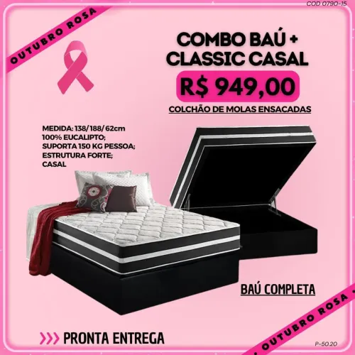 Cama baú casal colchão molas ensacadas