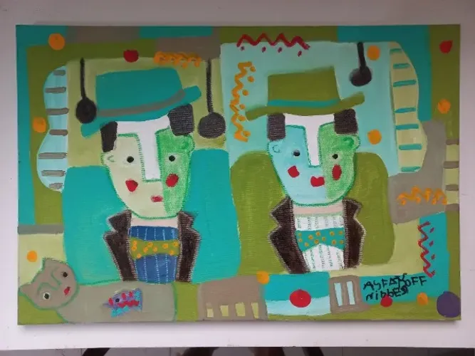 Pintura de Asfaduroff Nibbes - Quadro em técnica mista sobre tela 