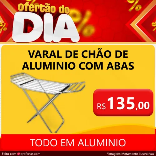 Varal de chão em alumínio com abas 136 cm x 56 cm - todo em alumínio