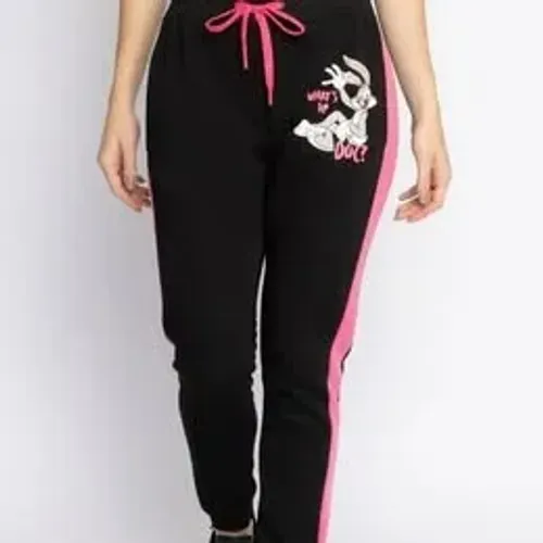 Calça Feminina em Moleton - Tamanho M - Preta e Rosa