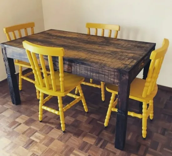 Mesa rústica de madeira rústica sob encomenda 