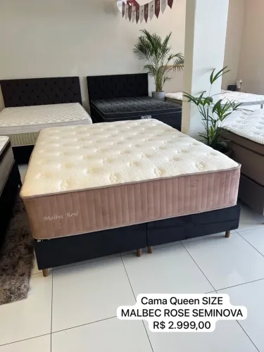 Cama Queen Size - Base Box + Colchão MALBEC ROSE Seminova Top - ENTREGAMOS 
