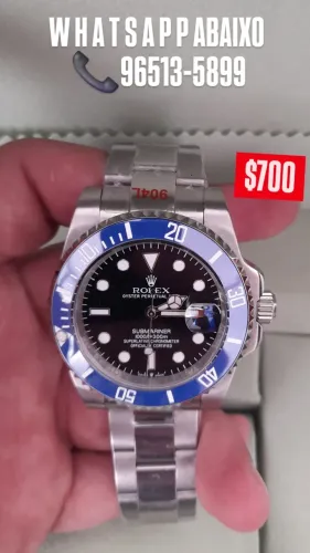 Relógio ROLEX SUBMARINER AUTOMÁTICO BEZEL AZUL MOSTRADOR PRETO