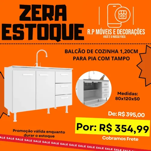 BALCÃO DE COZINHA 1,20CM PARA PIA COM TAMPO- EVIDÊNCIA MÓVEIS