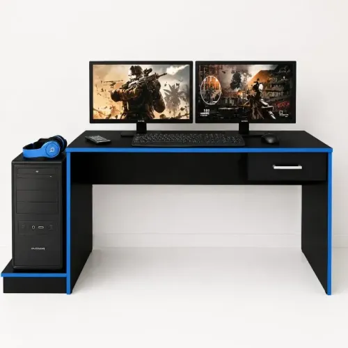 Novo! Mesa Gamer Na Cor Preto/ Azul 