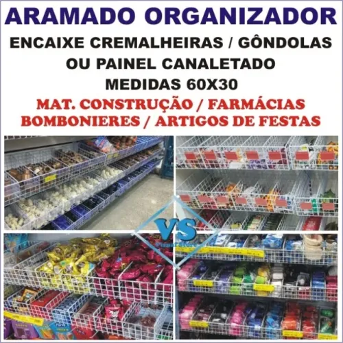 Cesto Aramado Organizador Encaixe Cremalheiras,Gôndolas e Painel Canaletado 60X30cm Oferta