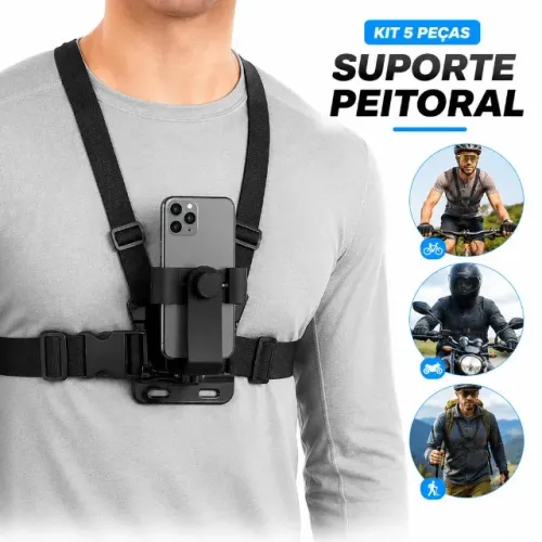 Suporte Peitoral para Gravação com Celular GoPro e Câmera Esportiva  