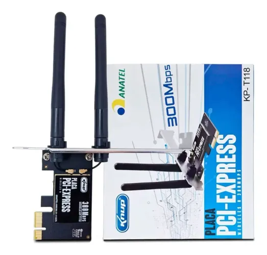 Placa PCI-Express Wireless Knup KP-T118 - 300Mbps - 2 Antenas - Nova