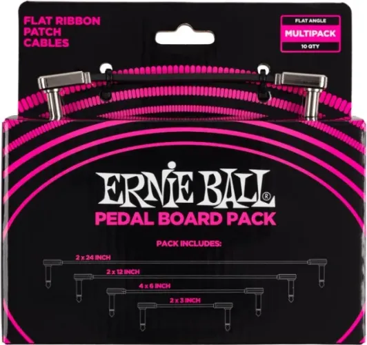 Cabo plano de conexão Ernie Ball P06224, vários tamanhos, pacote com 8