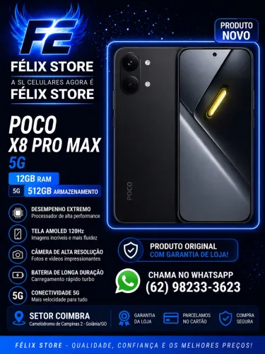 Poco X8 Pro Max 5G 512GB 12GB RAM Preto | FÉLIX STORE Goiânia com Garantia