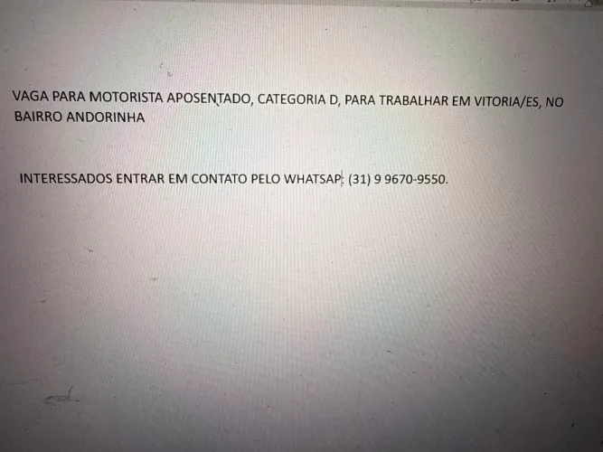 Motorista Aposentado vaga disponível