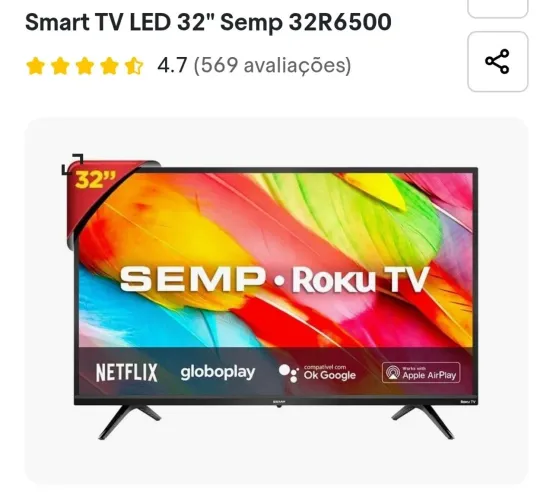 Duas Smart TV LED 32" Semp Por 1.500<br>
