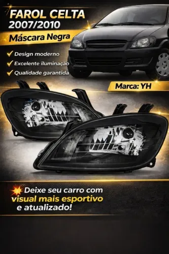 Farol Principal Chevrolet Celta/Prima Masc. Negra H4 Yh 2007/2012 - YH-03-005L