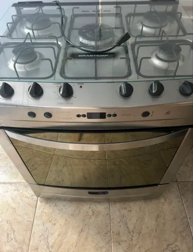 Fogão Brastemp 5 Bocas Inox com Mesa de Vidro fogão Brastemp 5 bocas