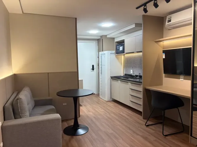Studio p/ aluguel, 25m², 1 quarto (com cama), varanda, 1 banheiro, Lazer completo, Vila Ol