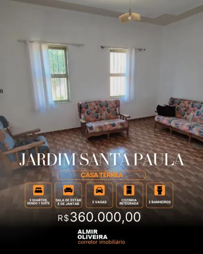 GA - Casa térrea - Jardim Santa Paula - 03 Dormitórios (sendo 1 suíte) - 02 Vagas - Sertão