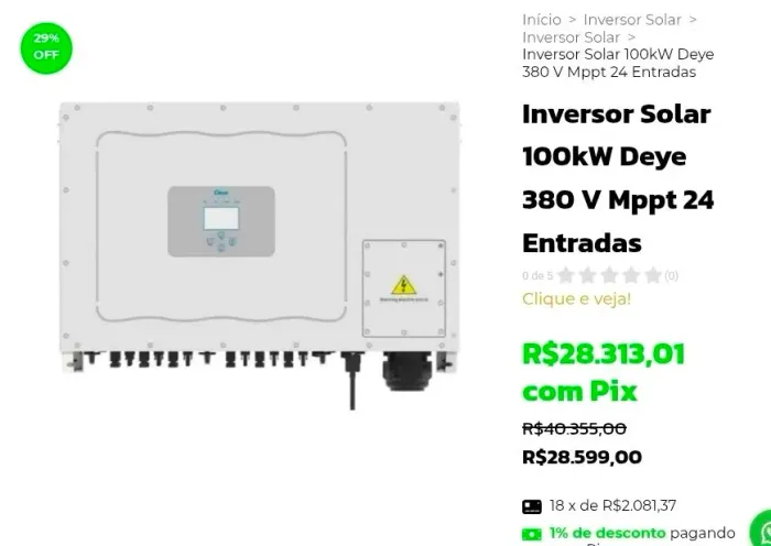 Inversor solar Deye sun-100k-g03 trifásico 380v