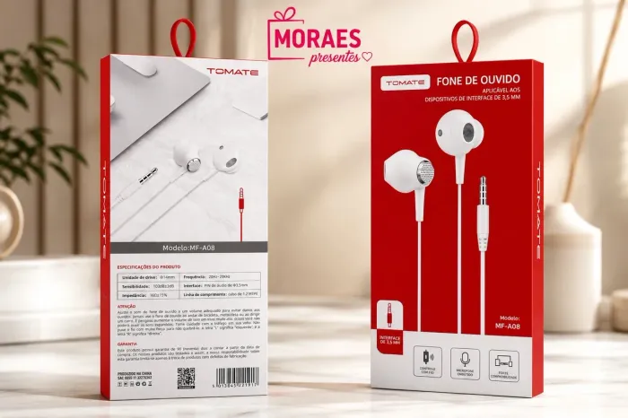 Fone Tomate MF-A08 com fio P2 3,5mm, som de qualidade, microfone embutido e