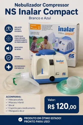 Nebulizador Compressor NS Inalar Compact Branco e Azul