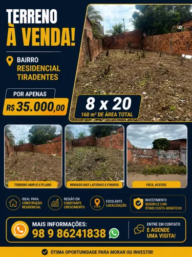 Vendo terreno, residencial Tiradentes R$ 35 mil