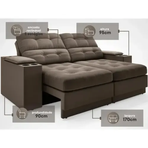 Sofá Retrátil e Reclinável Conforto Premium