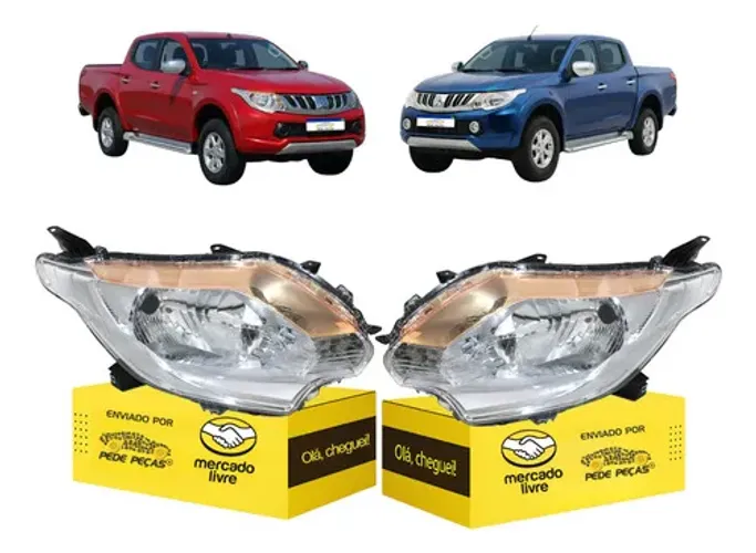 Par Farol L200 Triton 2017 2018 2019 Manual Cromado Ambos Lados