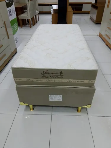 Cama Box solteiro Jasmin Plus, base + colchão com molas ensacadas - Entrega imediata;