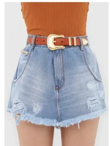 Short-saia jeans lança perfume destroyed azul 38