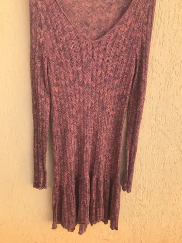 Vestido Saída De Praia Marrom Em Tricot Manga Longa (Usado)