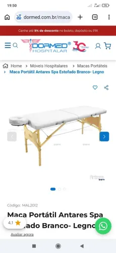 Vendo uma maca portátil branca com cabeceira móvel