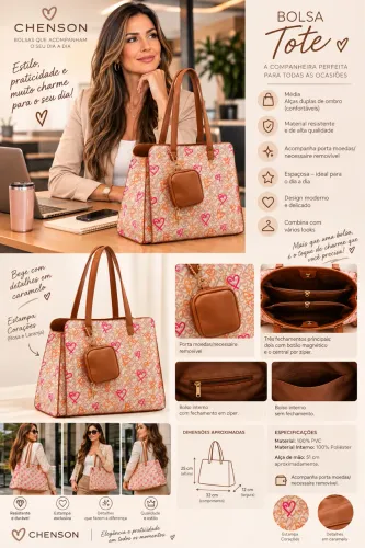 Bolsa feminina Chenson Bege/Laranja NOVA c/tags