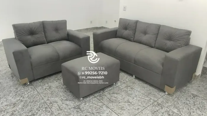 Sofá 2 e 3 assentos com Puff Suede D33 Confortável Direto da Fábrica