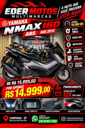 YAMAHA NMAX 160 ABS 2019 PRETA IMPECAVEL E DAMOS GARANTIA TOTAL