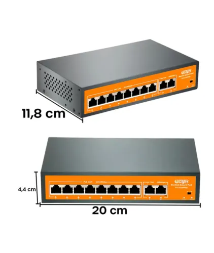 Switch Poe 8 Portas Poe 2 Portas Uplink 10/100mbps - Novo